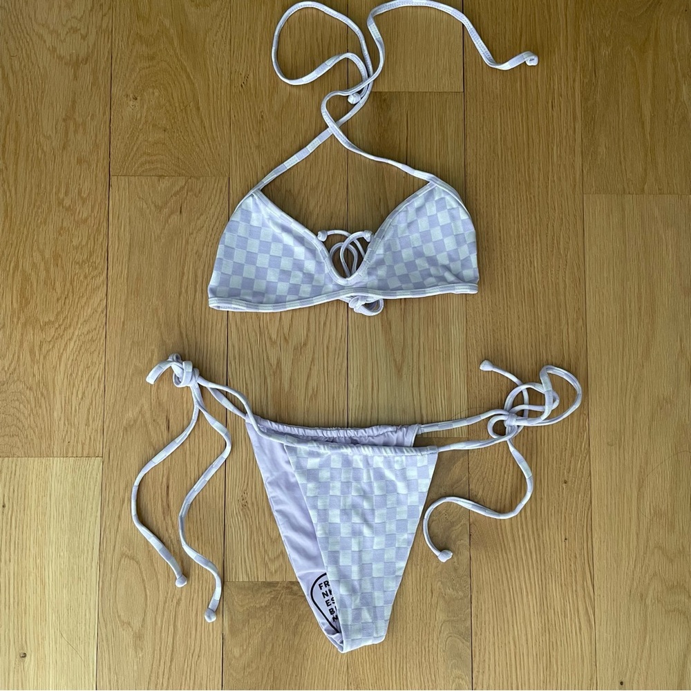 frankie’s bikinis NWT lilac checkered bikini